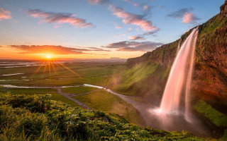 Waterfall valley sunset river mountain - arthur quartley free wallpaper for desktop