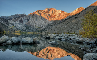 Mountain range lake rocks trees 4 - ansel adams free wallpaper