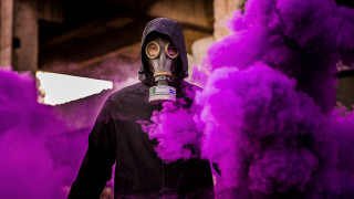 Gas mask purple smoke hooded - a gas mask free wallpaper