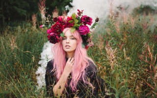 Pink hair flower field smoke - elinor proby adams free wallpaper