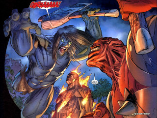 Woman attacking demon man sword - a sword in the air free wallpaper