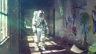 Astronaut graffiti hallway night moon - graffiti free wallpaper