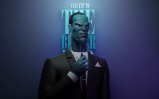 Man suit blue background glowing - beeple free wallpaper