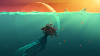 Tree water sun bird moon - anton fadeev free wallpaper