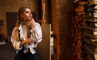 Woman shirt tie books pen - a pen free wallpaper