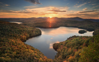 Sunset lake trees mountains forest - tree and mountains free wallpaper