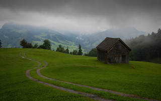 House hill path landscape clouds - the hill free wallpaper