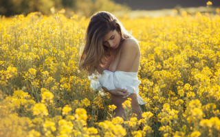 Woman field yellow flower autumn - a woman in a field free wallpaper