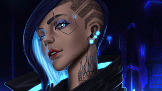 Blue hair facial piercings cyberpunk - a blue light free wallpaper
