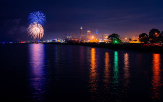 City skyline fireworks reflection night 2 - a city skyline free wallpaper