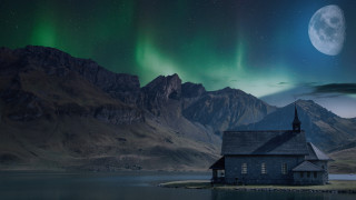 House island aurora mountain night - filip hodas free wallpaper