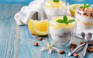 Desserts spoon lemon nuts blue - lemon free wallpaper