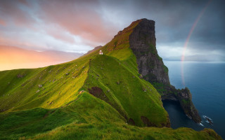 Rainbow hilly landscape house nature - andrey esionov free wallpaper