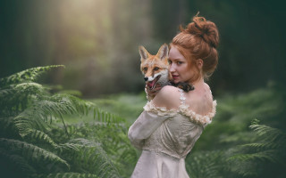 Woman white dress fox forest 2 - a white dress holding free wallpaper