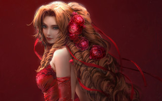 Woman red roses fantasy anime - red rose free wallpaper