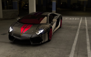Night parking bauhaus red stripe - the front of the car free wallpaper