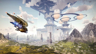 Futuristic city flying saucer sky - retrofuturism free wallpaper