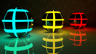 Colorful balls reflection dark room - ray free wallpaper