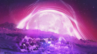 Mountain moon starry sky city - a painting of a mountain free wallpaper
