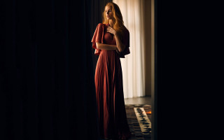 Woman red dress dark room 2 - neoclassicism free wallpaper for desktop