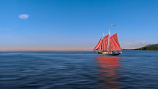 Sailboat water sky island photography 2 - a small island in the distance free wallpaper