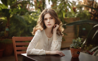 Woman sitting plant portrait christmas - natural light free wallpaper