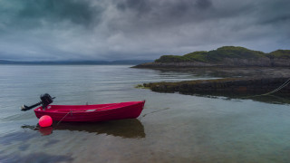 Red boat lake shore buoy - a red boat free wallpaper