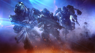 Robots fire smoke blue red - a space free wallpaper