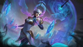 Blue woman sword armor glowing - a blue outfit holding free wallpaper