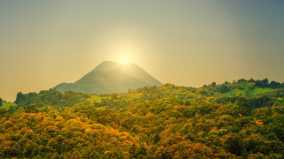 Mountain sunset autumn leaves forest - ada hill walker free wallpaper for desktop