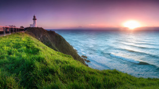 Lighthouse cliff ocean sunset train - the hill free wallpaper