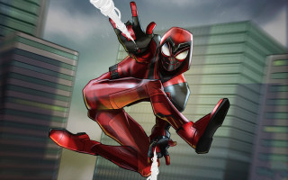 Spiderman suit sword city comic - his hand and a city in the background free wallpaper