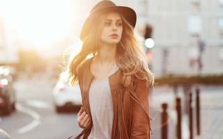 Woman hat jacket street car - fashion free wallpaper