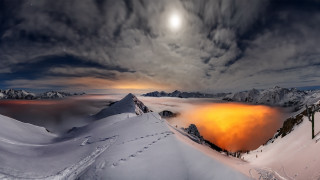 Snowy mountain orange light cloudy - cloudy free wallpaper