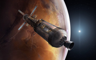 Space station red planet aurora 2 - darek zabrocki free wallpaper