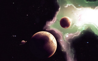 Space planets stars clouds bright - behind them free wallpaper