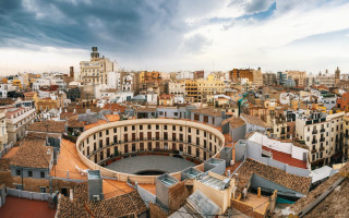 City circular rooftops cloudy sky - panoramic view free wallpaper