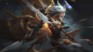 Woman wings sword glowing light - epsylon point free wallpaper
