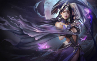 Woman purple dress hat wings - league of legends concept art free wallpaper