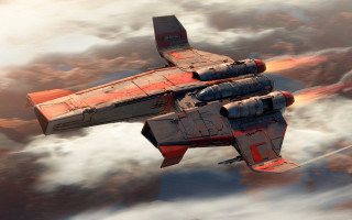 Red grey plane flying clouds - plane free wallpaper