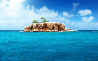 Small island tree ocean sky - a small island in the middle of the ocean free wallpaper