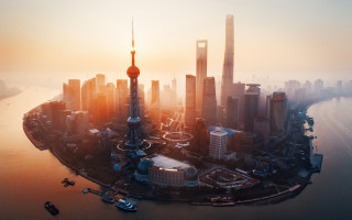 Cityscape river boat sunset skyline - cao buxing free wallpaper for desktop