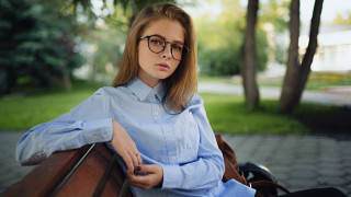 Woman park glasses blue shirt - glass free wallpaper