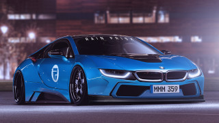 Blue sports car night city - a city background free wallpaper