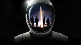 Spaceman shuttle group night sky - promotional image free wallpaper for desktop