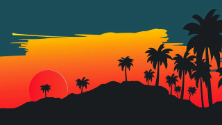 Sunset palm trees mountain orange - alena aenami free wallpaper