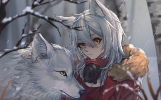 Woman wolf snowy outdoors red - art station free wallpaper