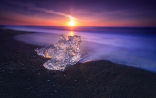 Ice beach sunset clouds citylights - holography free wallpaper