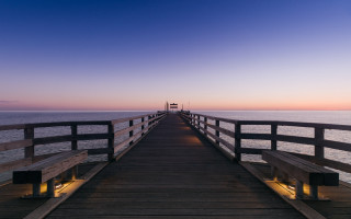 Long pier dusk ocean tilt - bench free wallpaper