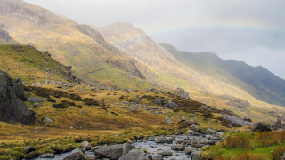 Stream lush green valley rainbow - a stream free wallpaper